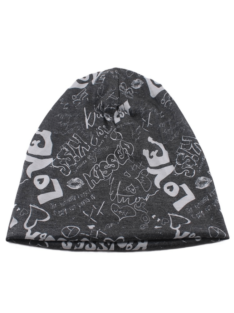 Stylish unisex beanie with letter pattern, lightweight sports headwear for men and women, made of cotton-polyester blend.